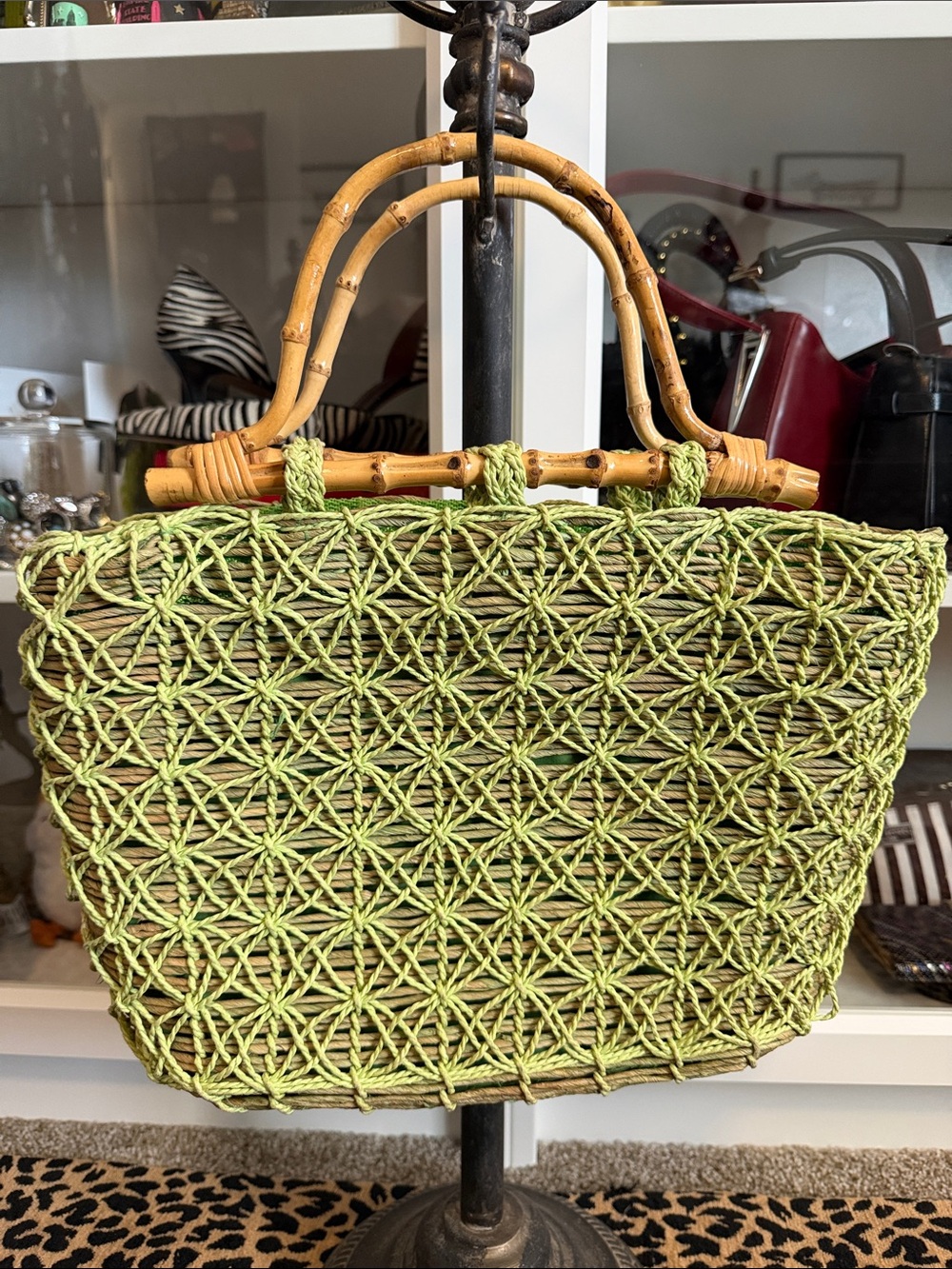 Authentic Trademark Kulanui of Hawaii Boho Vintage Woven Tote w/Bamboo Handles